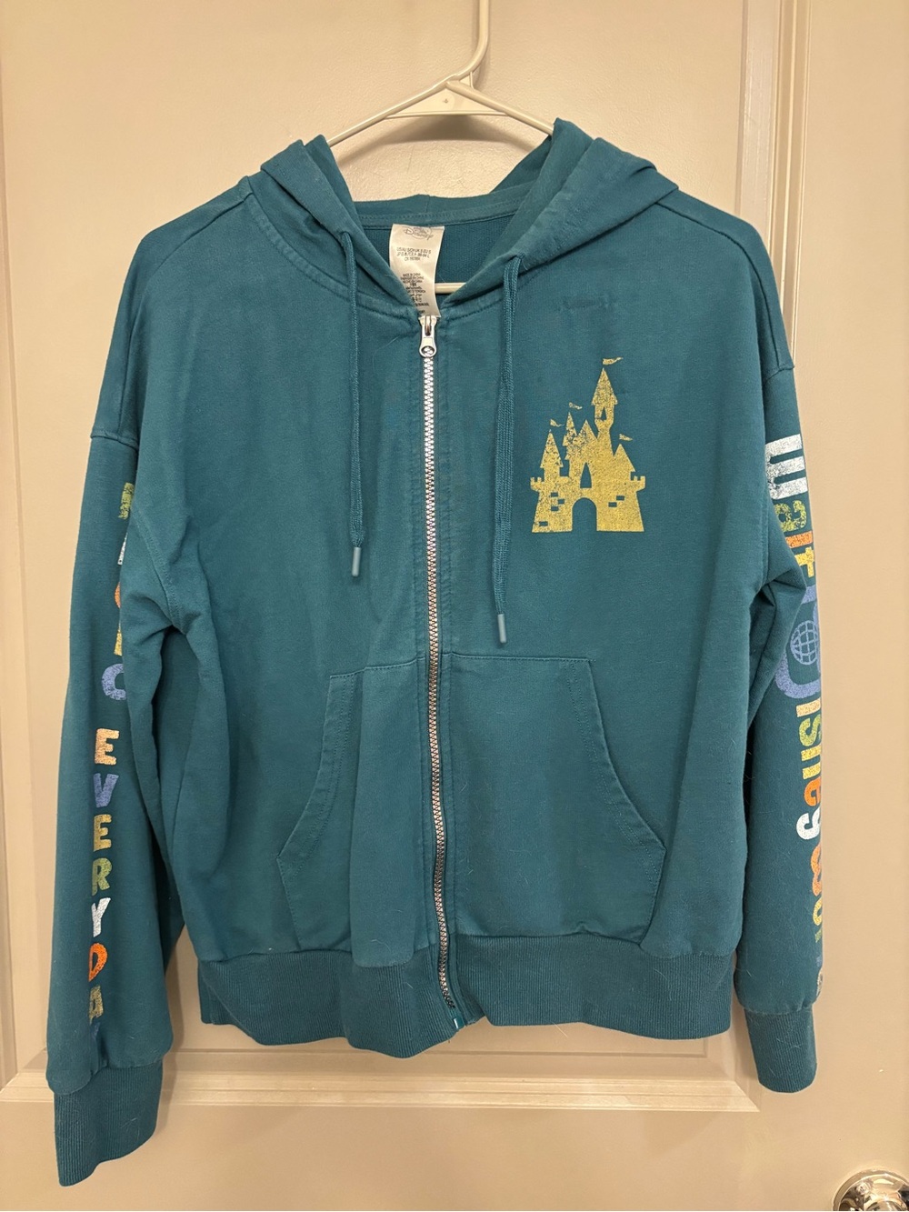 Teal Disney Zip-Up Hoodie Jacket with Castle Graphic